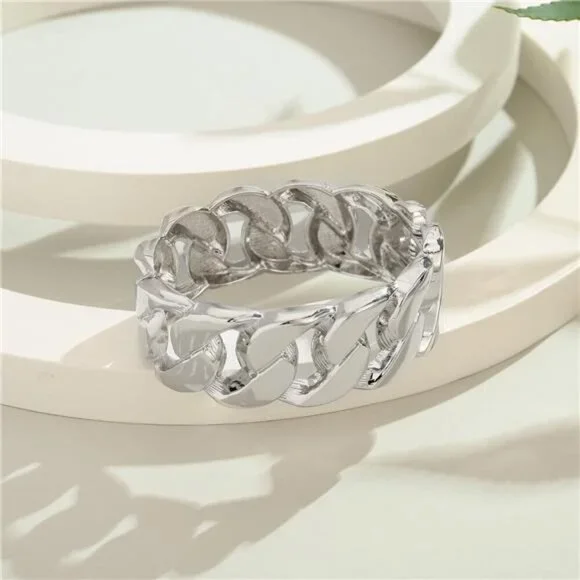 Chunky Silver Tone Bangle Bracelets for Women Thick Wide Hinged Cuff Bracelet - Picture 5 of 7